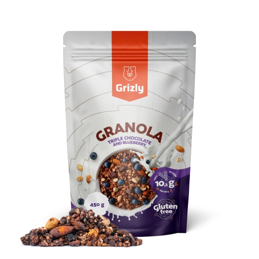 Granola z gorzką czekoladą i borówkami